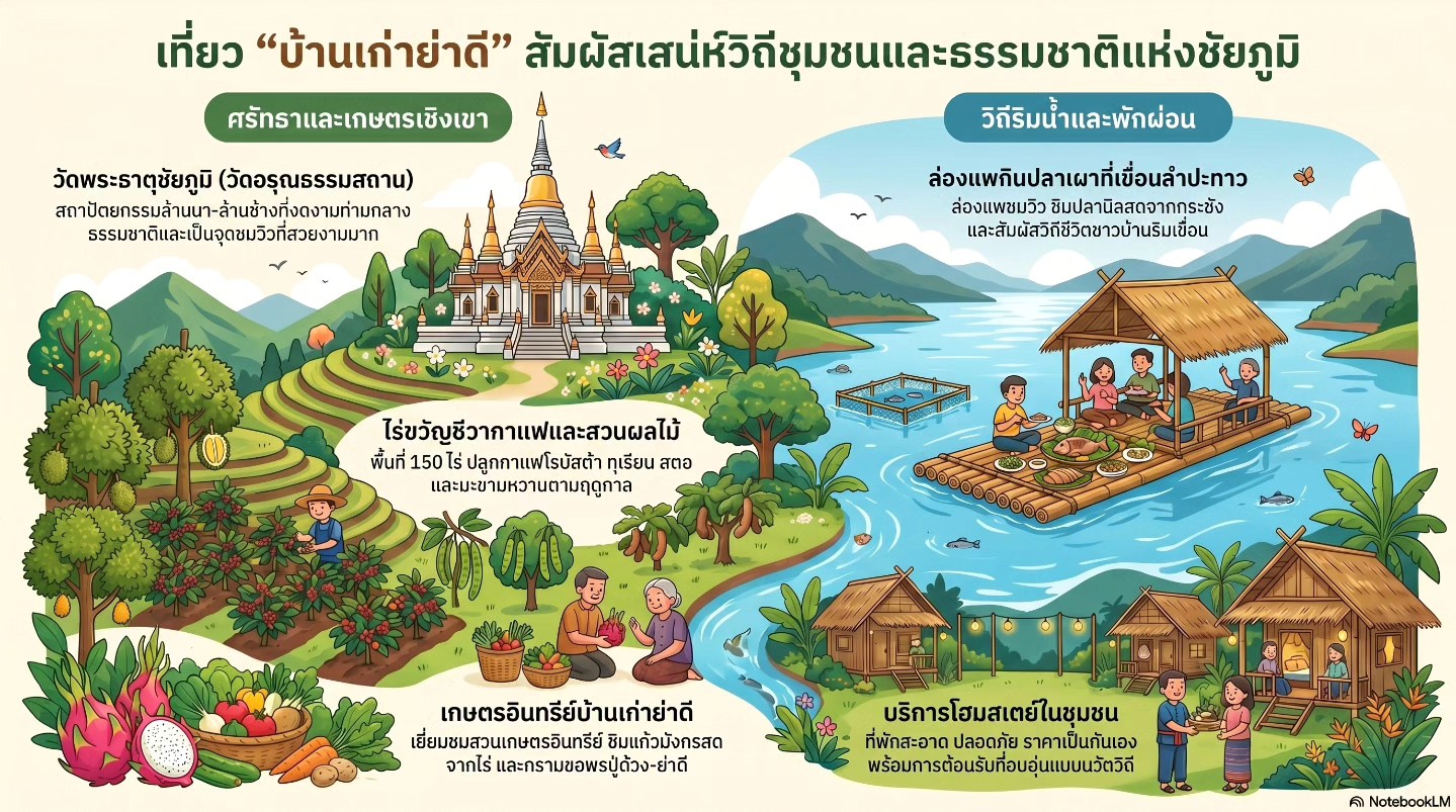 สไตล์ Soft Power และไลฟ์สไตล์ (Trendy & Vibe) "หนีวุ่นวายไปหาธรรมชาติ! สพอ.แก้งคร้อ เปิดประตู 'บ้านเก่าย่าดี' สัมผัสป่าปรงพันปี-จิบกาแฟเชิงเขา เที่ยวชัยภูมิแบบสับ...ฉบับคนรัก Green" สัมผัสเสน่ห์แห่งขุนเขาและวิถีชุมชนที่ยั่งยืน ณ "บ้านเก่าย่าดี"